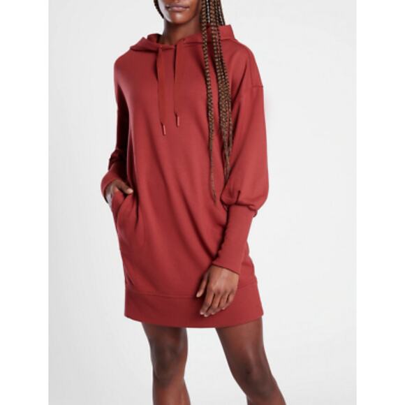 Athleta Mala Hoodie Dress Long Sleeve Canyon Red Small Soft #599866 O1006H - Picture 1 of 14